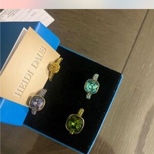 Heidi Daus Green, yellow, aqua and Blue Crystal Rings